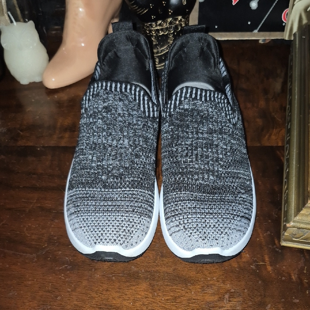 Black and Gray Knit Slip-On Sneakers